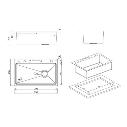 ซิงค์ฝัง 1 หลุม KUCINE STORM 7545 2W สีเทาดำ_10
