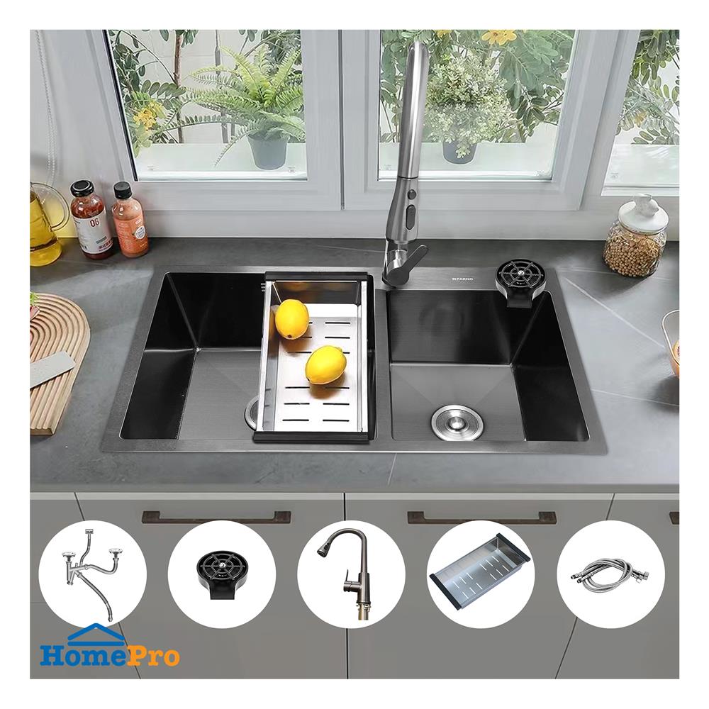 ซิงค์ฝัง 2 หลุม PARNO STAR 82482B สีเทาดำ