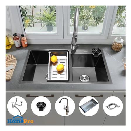 ซิงค์ฝัง 2 หลุม PARNO STAR 82482B สีเทาดำ_3