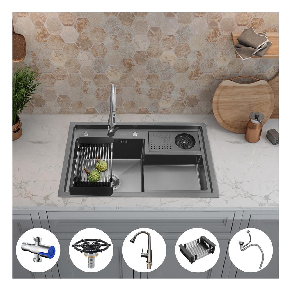 ซิงค์ฝัง 1 หลุม PARNO SOLAR 7848 สีเทาดำ