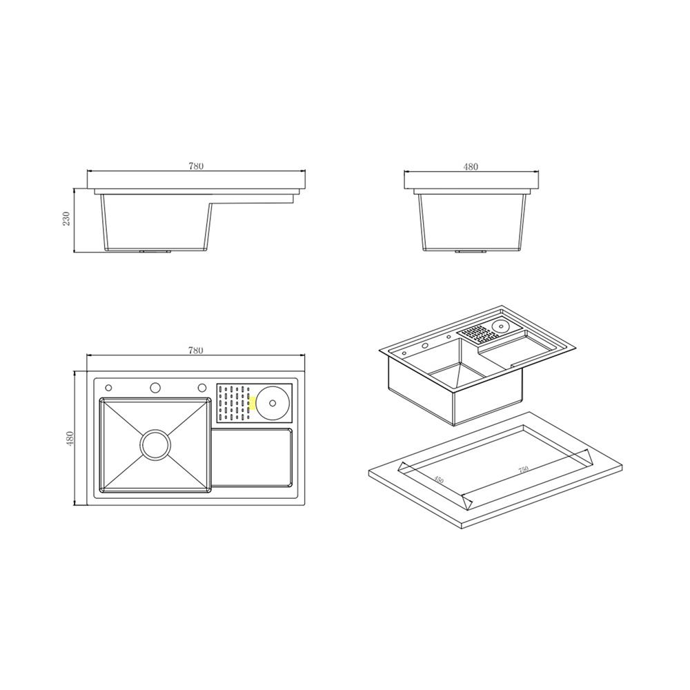 ซิงค์ฝัง 1 หลุม PARNO SOLAR 7848 สีเทาดำ
