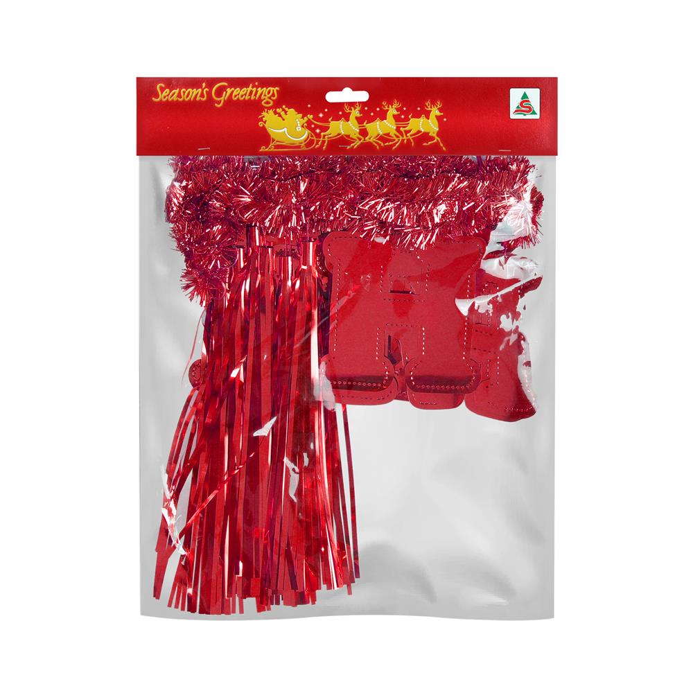 ป้ายตกแต่ง HAPPY NEW YEAR พร้อมพู่ห้อย SIAMXMAS 200x40 ซม. สีแดง