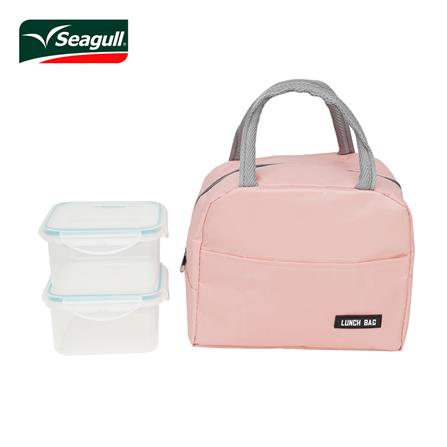 ชุดกล่องอาหาร 0.7 ลิตร พร้อมกระเป๋า SEAGULL 2 ชิ้น สีชมพู_0