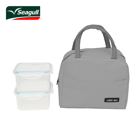 ชุดกล่องอาหาร 0.7 ลิตร พร้อมกระเป๋า SEAGULL 2 ชิ้น สีเทา_0