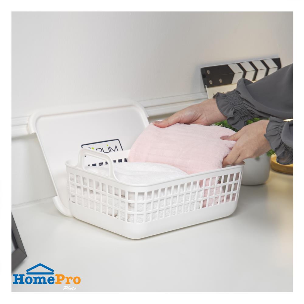 ตะกร้าผ้าเหลี่ยมมีฝา PLIM DAISY SIZE S สีขาว