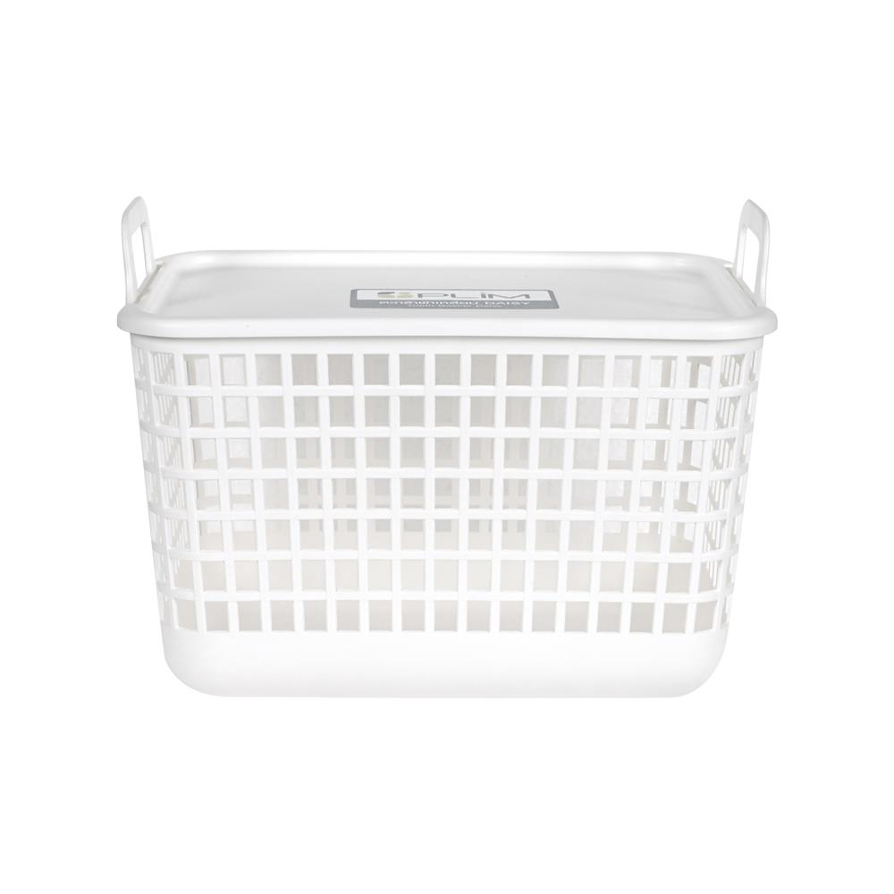 ตะกร้าผ้าเหลี่ยมมีฝา PLIM DAISY SIZE M สีขาว
