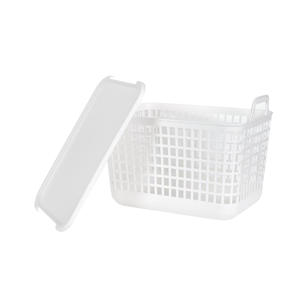 ตะกร้าผ้าเหลี่ยมมีฝา PLIM DAISY SIZE M สีขาว