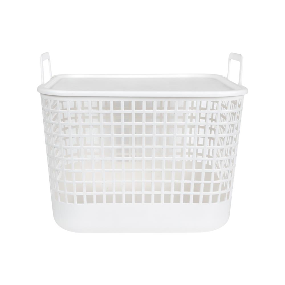 ตะกร้าผ้าเหลี่ยมมีฝา PLIM DAISY SIZE L สีขาว