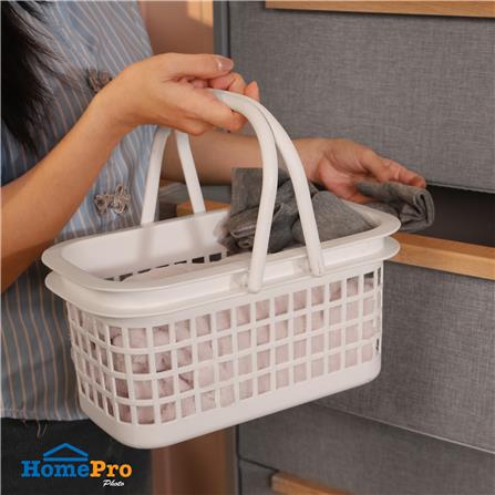 ตะกร้าเหลี่ยมเตี้ยหูหิ้ว PLIM DAISY SIZE S สีขาว_4