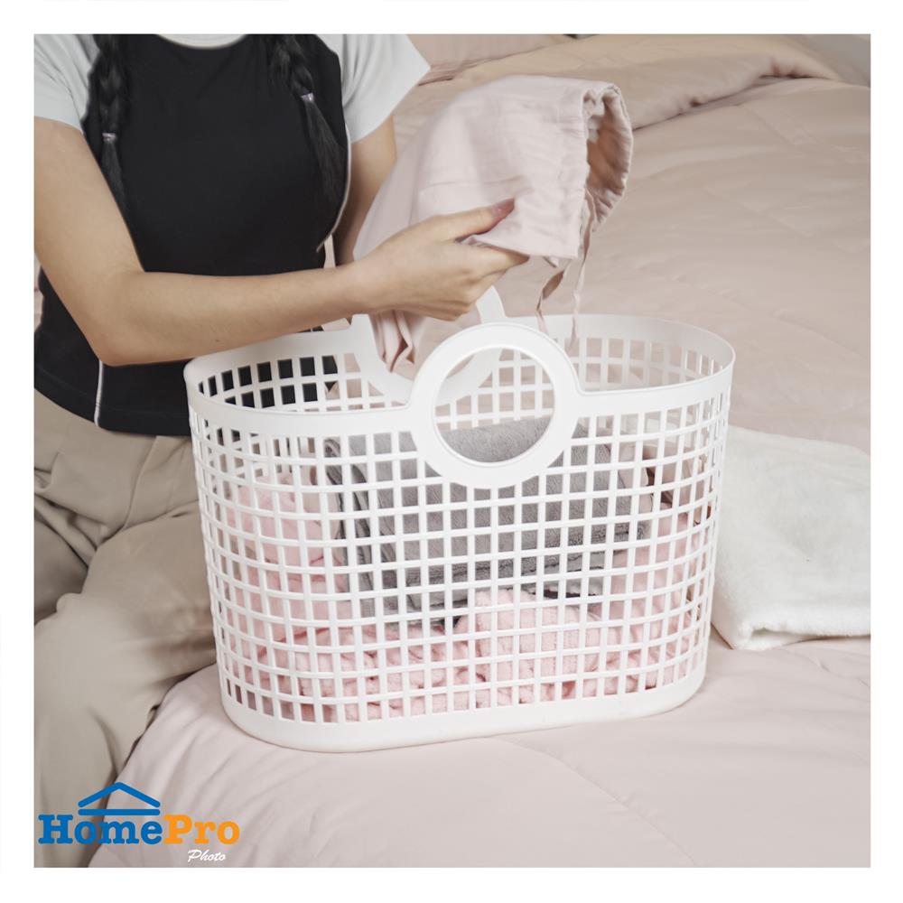 ตะกร้าเหลี่ยมหูหิ้ว PLIM DAISY SOFT สีขาว