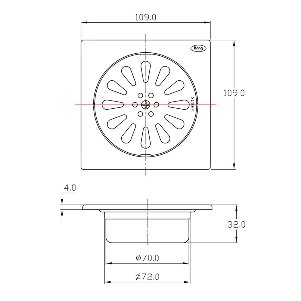 ตะแกรงกันกลิ่นเหลี่ยม HANG FD-002 4 นิ้ว สีเงิน