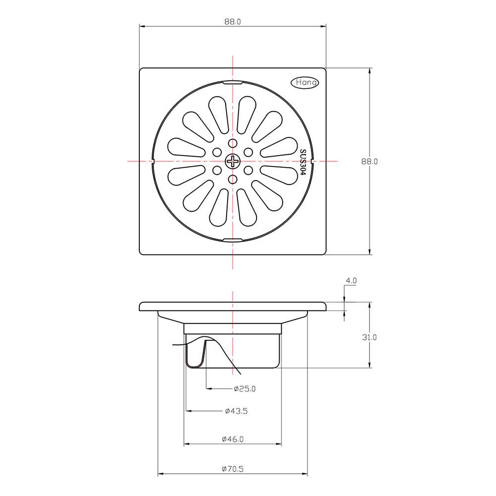 ตะแกรงกันกลิ่นเหลี่ยม HANG FD-006 3.5 นิ้ว สีเงิน