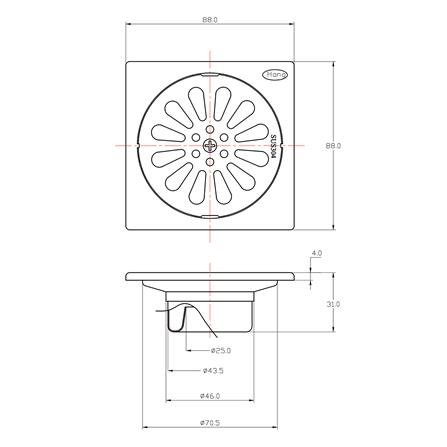 ตะแกรงกันกลิ่นเหลี่ยม HANG FD-006 3.5 นิ้ว สีเงิน_1