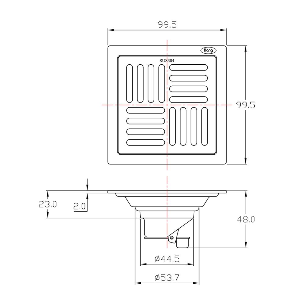 ตะแกรงกันกลิ่นเหลี่ยม HANG FD-004 4 นิ้ว สีเงิน