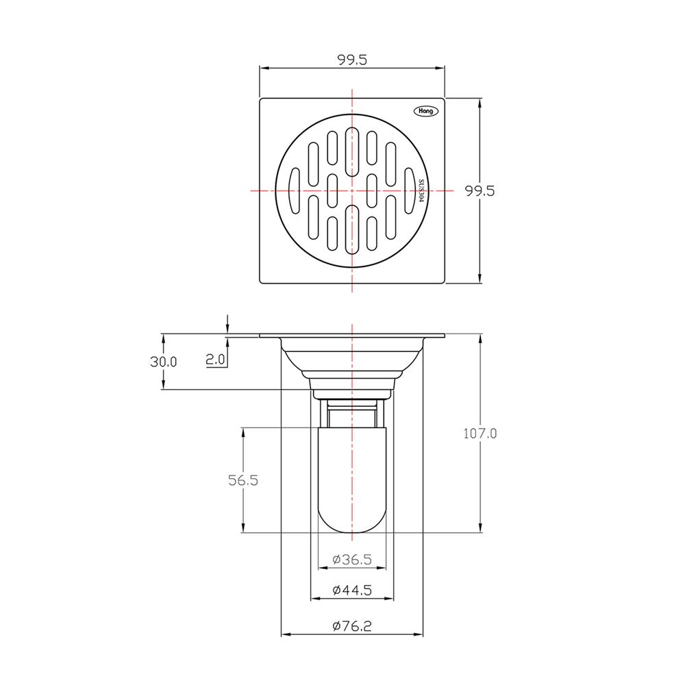 ตะแกรงกันกลิ่นเหลี่ยม HANG FD-005 4 นิ้ว สีเงิน