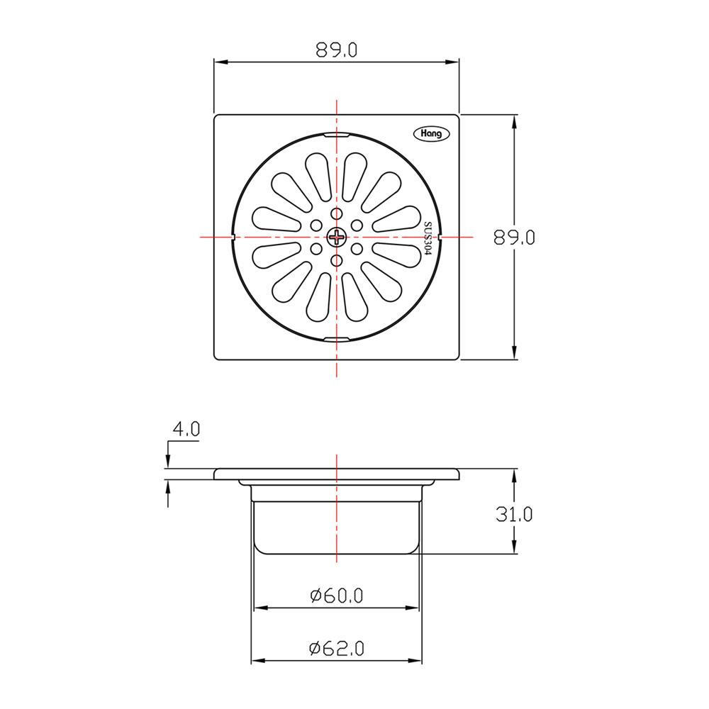ตะแกรงกันกลิ่นเหลี่ยม HANG FD-001 3.5 นิ้ว สีเงิน
