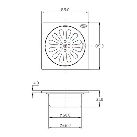 ตะแกรงกันกลิ่นเหลี่ยม HANG FD-001 3.5 นิ้ว สีเงิน_1