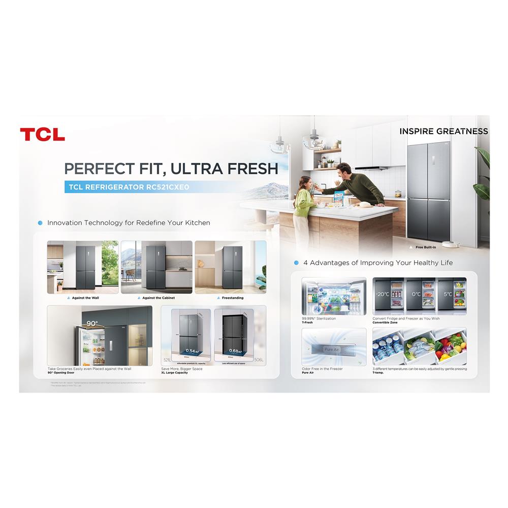 ตู้เย็น MULTI DOOR TCL RT52GCCDE 18.4 คิว กระจกน้ำเงิน