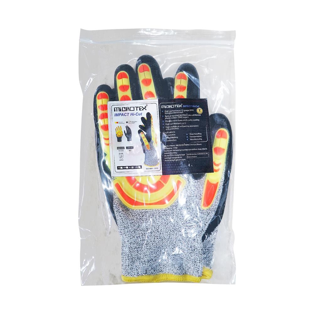 ถุงมือถักเคลือบไนไตร MICROTEX HI-CUT FREE SIZE สีดำ/เทา (แพ็ก 1 คู่)