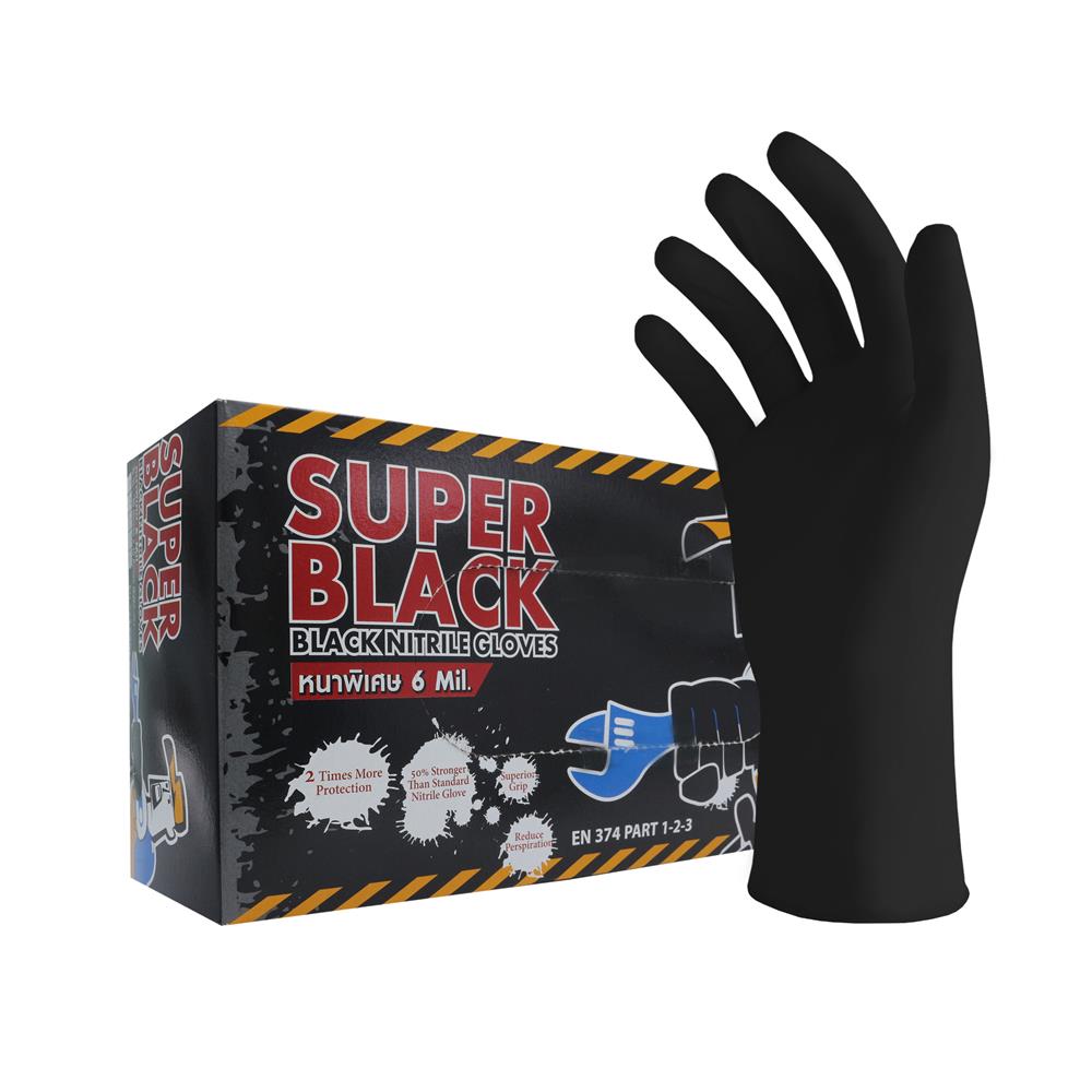 ถุงมือยางไนไตร MICROTEX SUPER BLACK SIZE XL หนา 6 มม. สีดำ