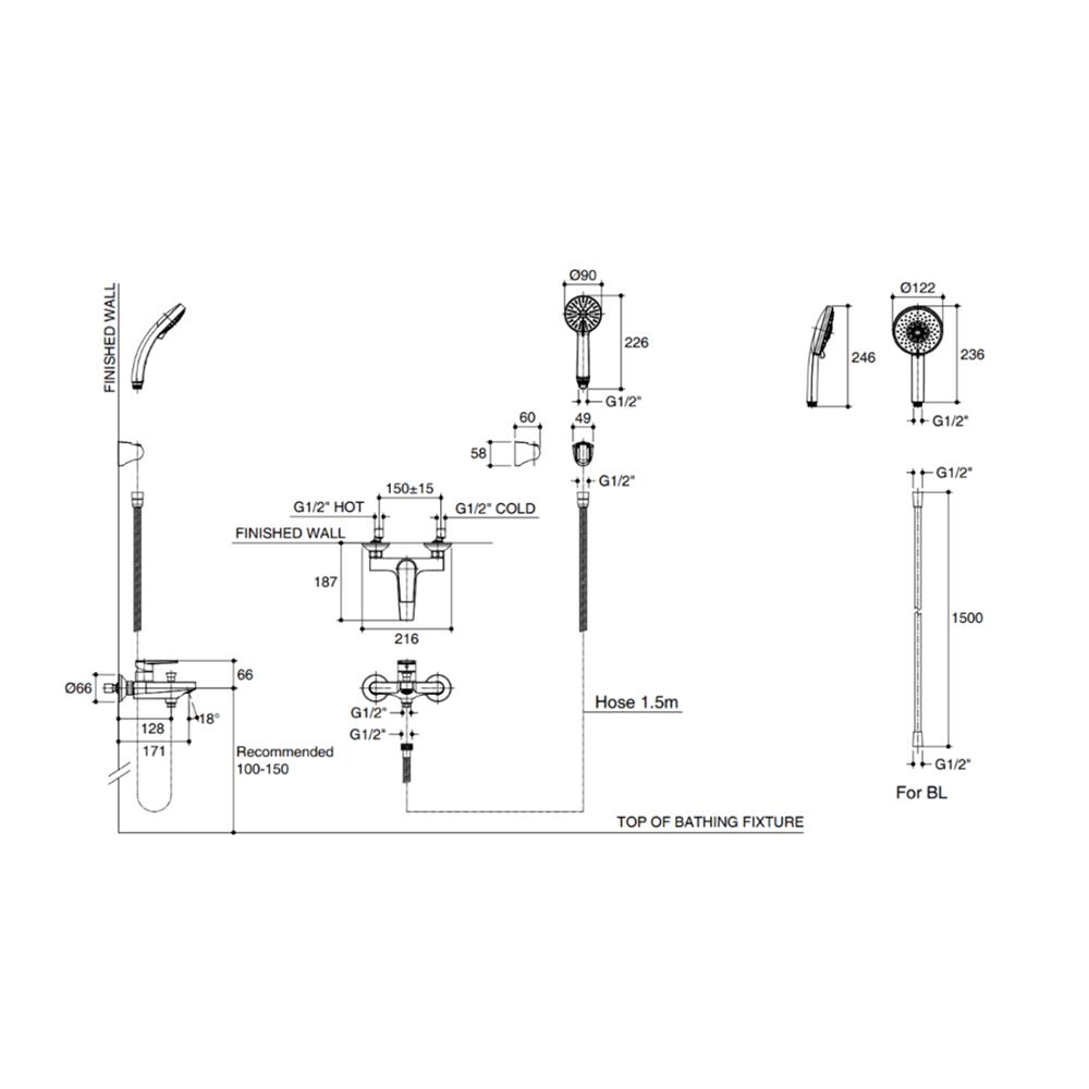 ก๊อกผสมอ่างอาบ KOHLER K-74036T-4-BL สีดำ