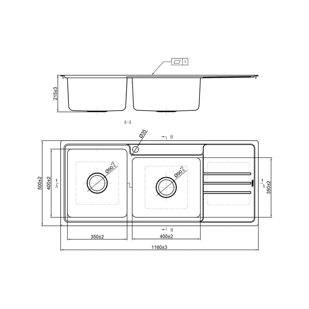 ซิงค์ฝัง 2 หลุม 1 ที่พัก TEKA TT 120 2B1D สีเงิน