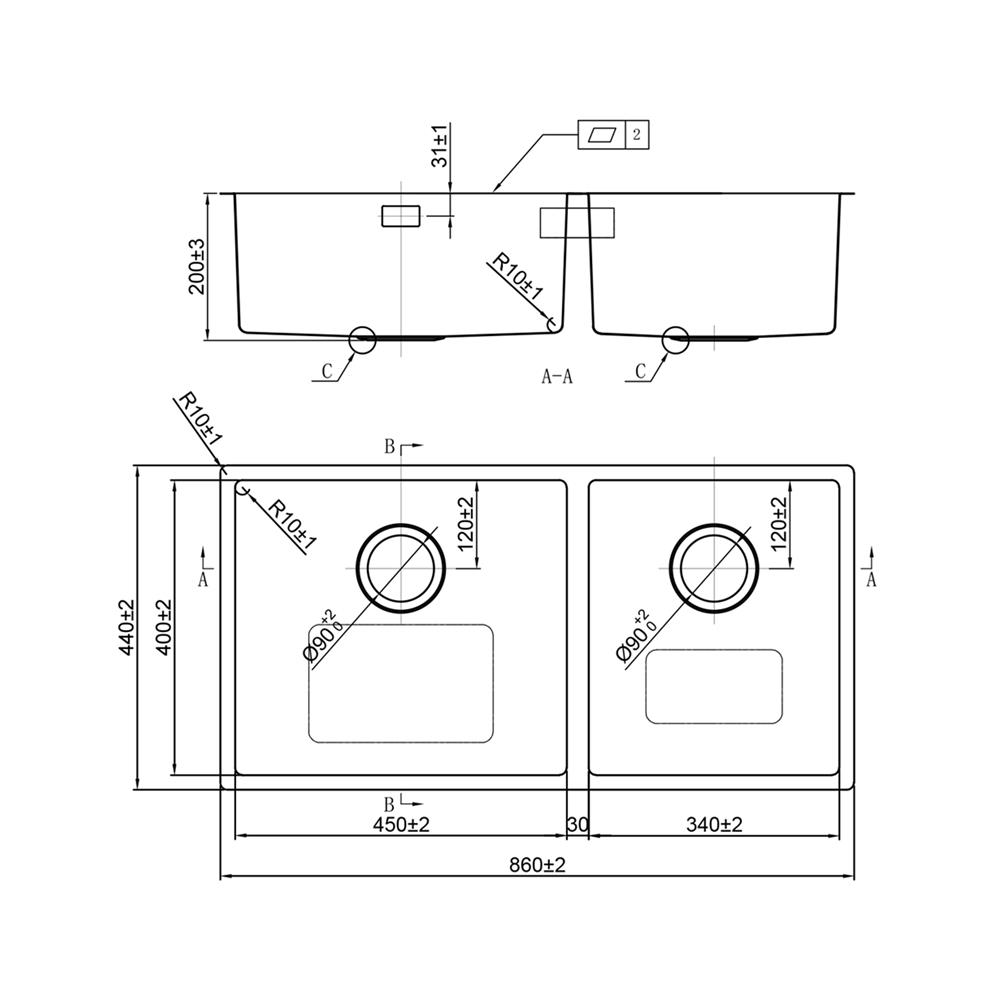 ซิงค์ฝัง 2 หลุม TEKA BX R10 860 BW SV U 86 ซม.