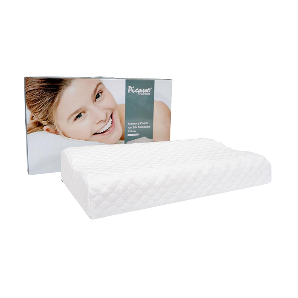 หมอนสุขภาพ เมมโมรี่โฟม PICASSO ICE SILK MASSAGE 14x24 นิ้ว สีขาว