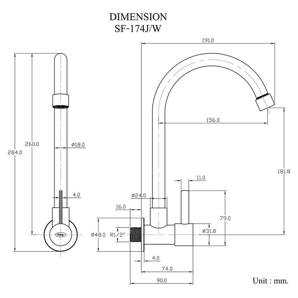 ก๊อกซิงค์เดี่ยวผนัง HANG SF-174J/W