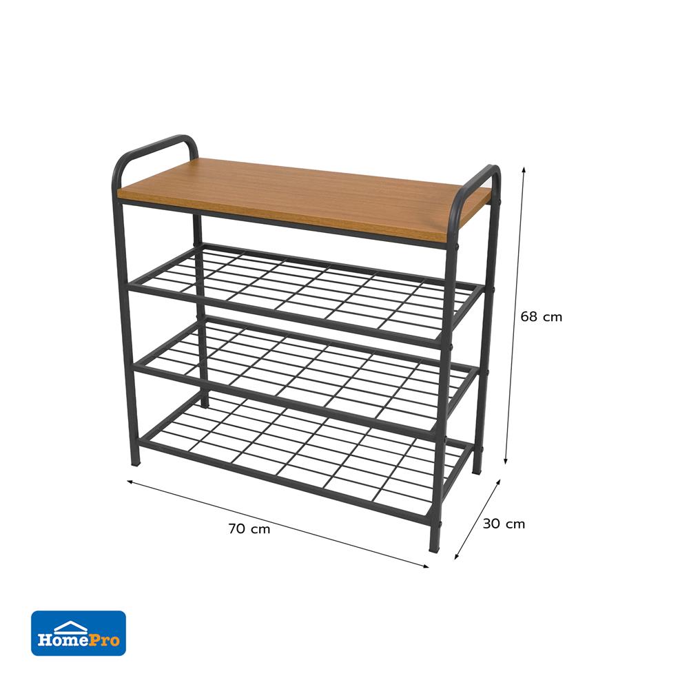 ชั้นรองเท้า 3 ชั้น พร้อมท็อปไม้ STACKO FLEXI 70X30X68 ซม. สีเทา