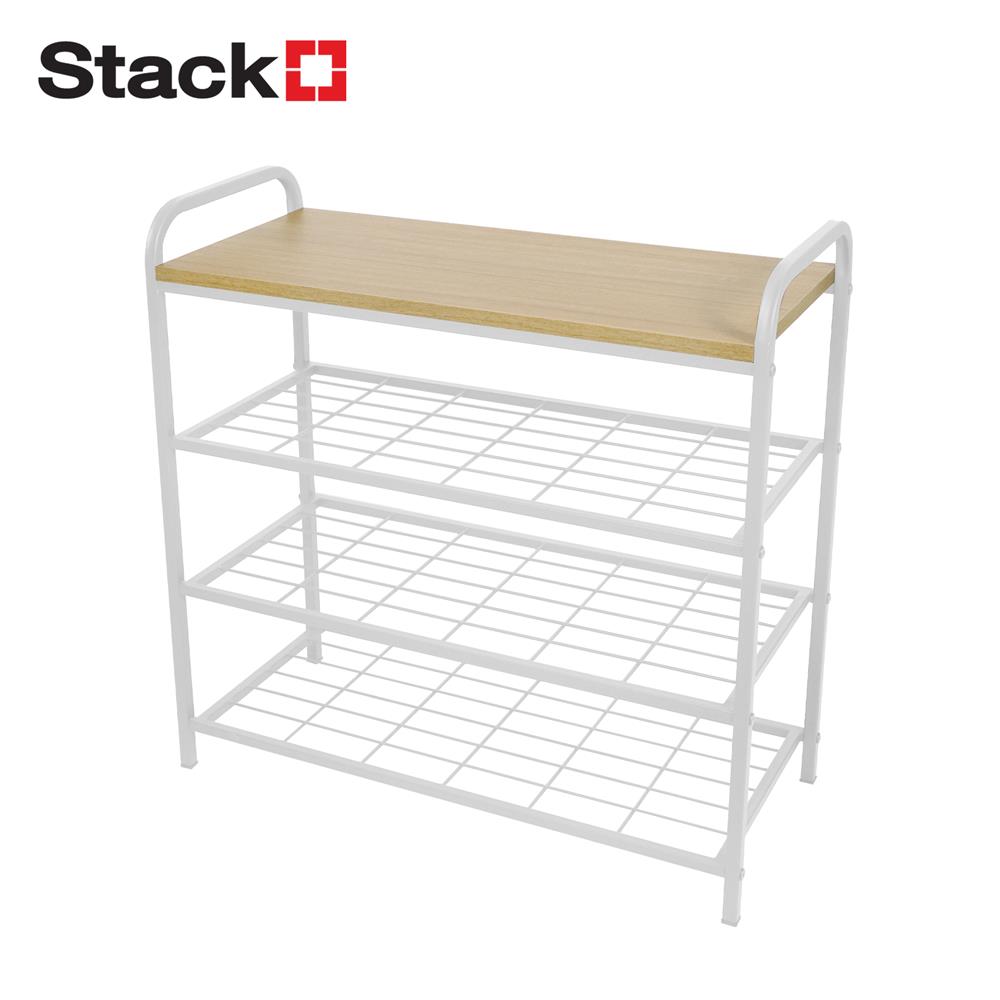 ชั้นรองเท้า 3 ชั้น พร้อมท็อปไม้ STACKO FLEXI 70X30X68 ซม. สีขาว_1