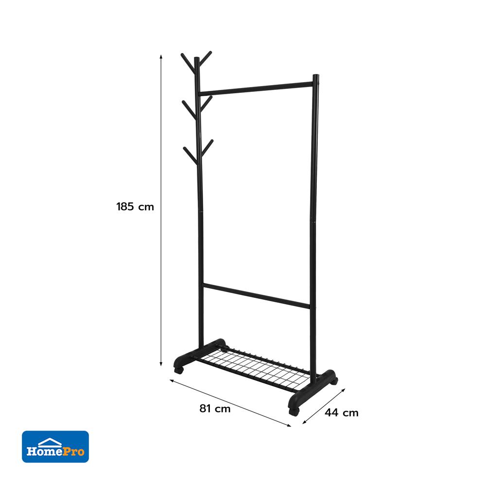 ราวแขวนผ้าพร้อมที่แขวนอเนกประสงค์ PLIM 81X44X185ซม. สีดำ