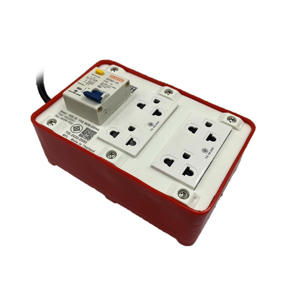 บล็อกยาง PVC 4 ช่อง พร้อมเบรกเกอร์ RCBO 16 แอมป์ SUNTECH RGB4O1510 5 เมตร สีขาว/ส้ม