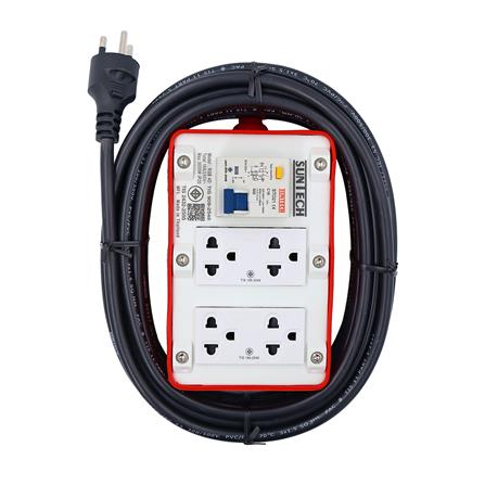 บล็อกยาง PVC 4 ช่อง พร้อมเบรกเกอร์ RCBO 16 แอมป์ SUNTECH RGB4O1510 5 เมตร สีขาว/ส้ม_0