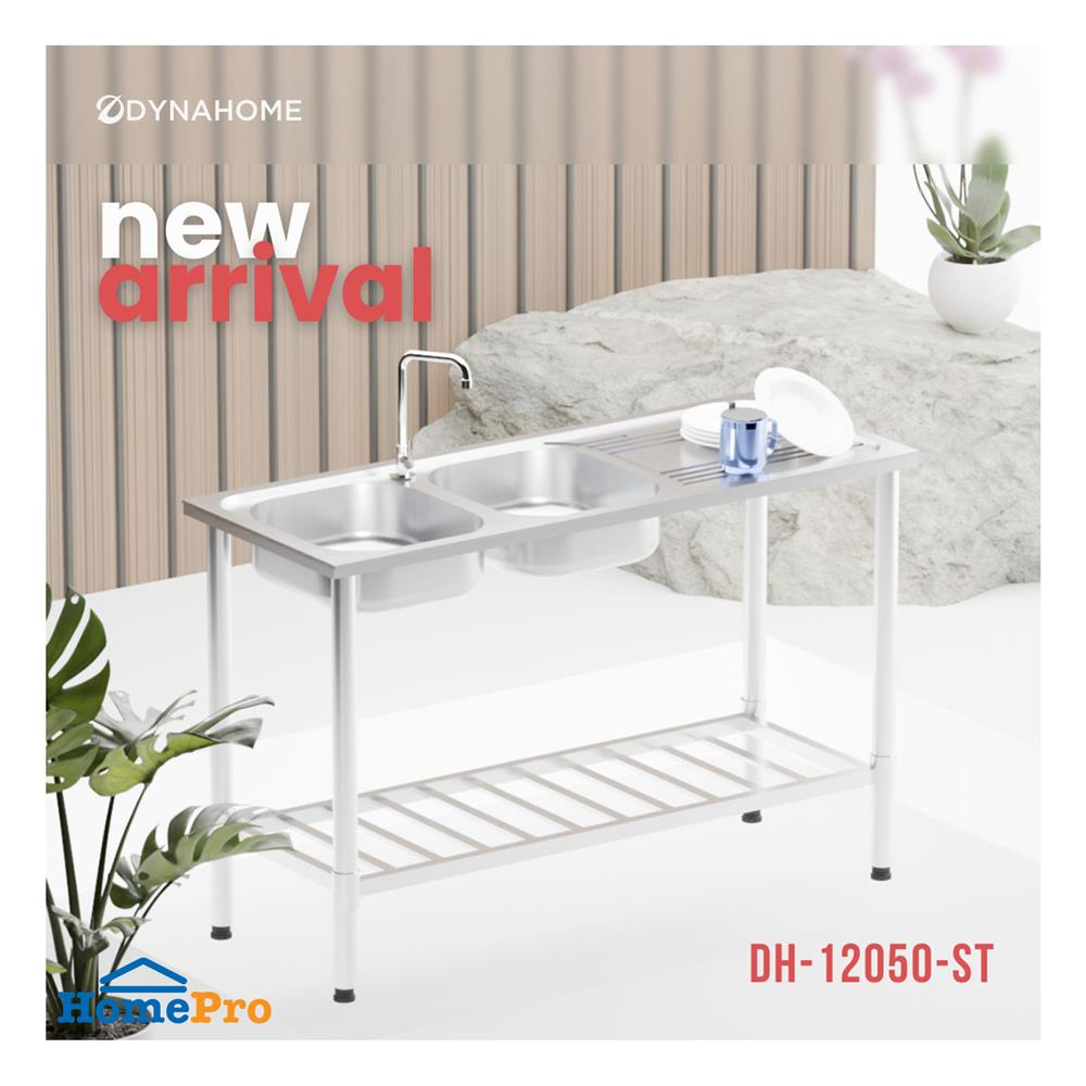ซิงค์ขาตั้ง 2 หลุม 1 ที่พัก DYNA HOME DH-12050-ST เงิน