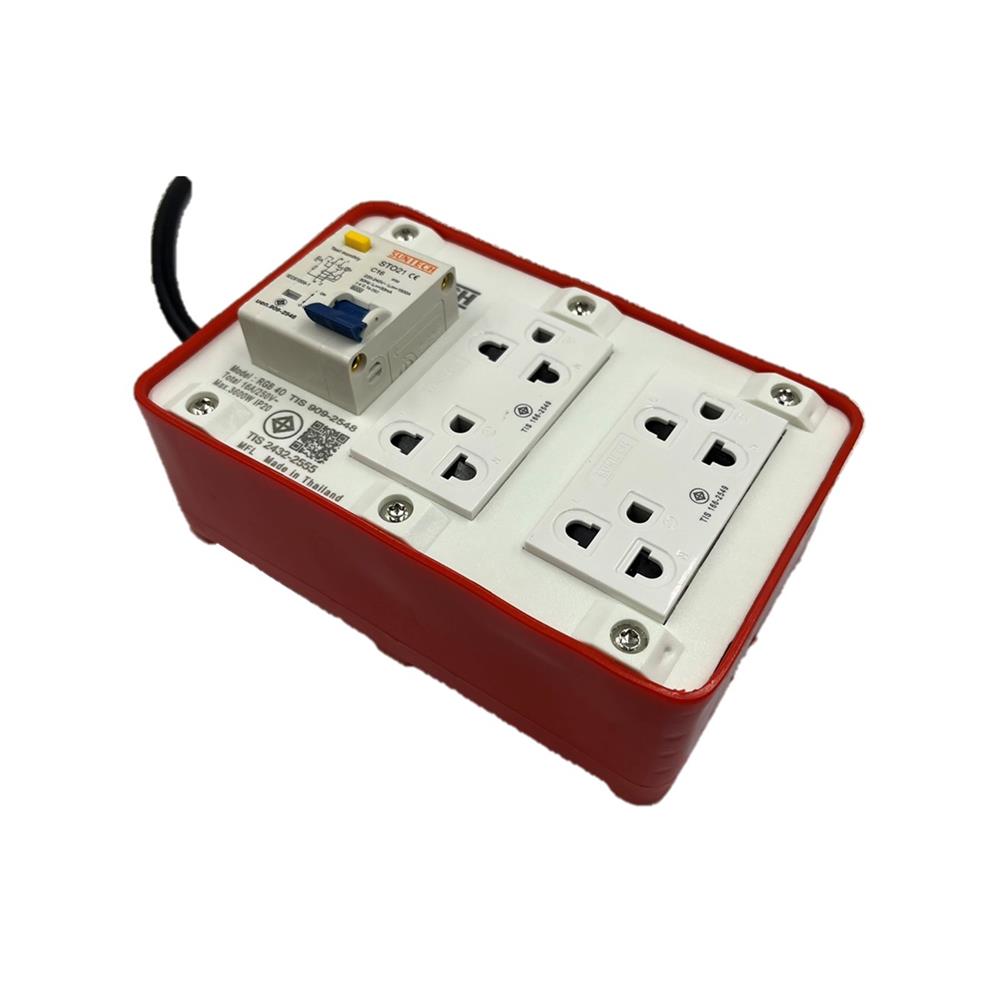 บล็อกยาง PVC 4 ช่อง พร้อมเบรกเกอร์ RCBO 16 แอมป์ SUNTECH RGB4O1510 10 เมตร สีขาว/ส้ม