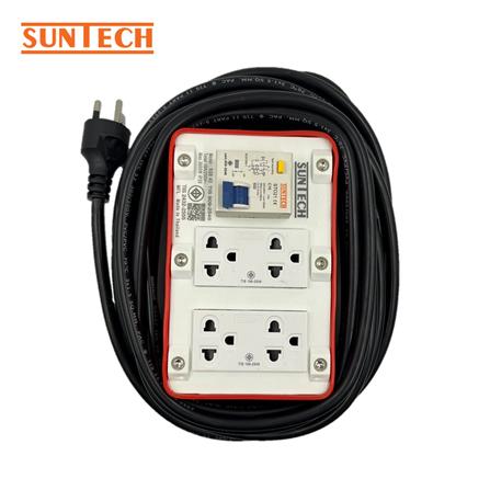 บล็อกยาง PVC 4 ช่อง พร้อมเบรกเกอร์ RCBO 16 แอมป์ SUNTECH RGB4O1510 10 เมตร สีขาว/ส้ม_0