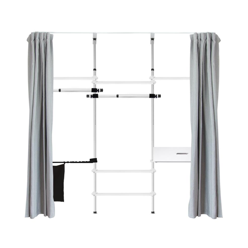 ราวแขวนผ้า TUGU R71W-GR 240x40x300 ซม. สีขาวข้อต่อดำ (พร้อมชุดผ้าม่านสีเทาอ่อน)_1