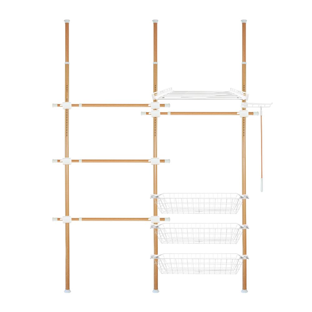 ราวแขวนผ้า 4 ราวแขวน 3 ตะกร้า 1 ชั้นวาง TUGU R68M 160x42.5x300 ซม. ลายไม้_1