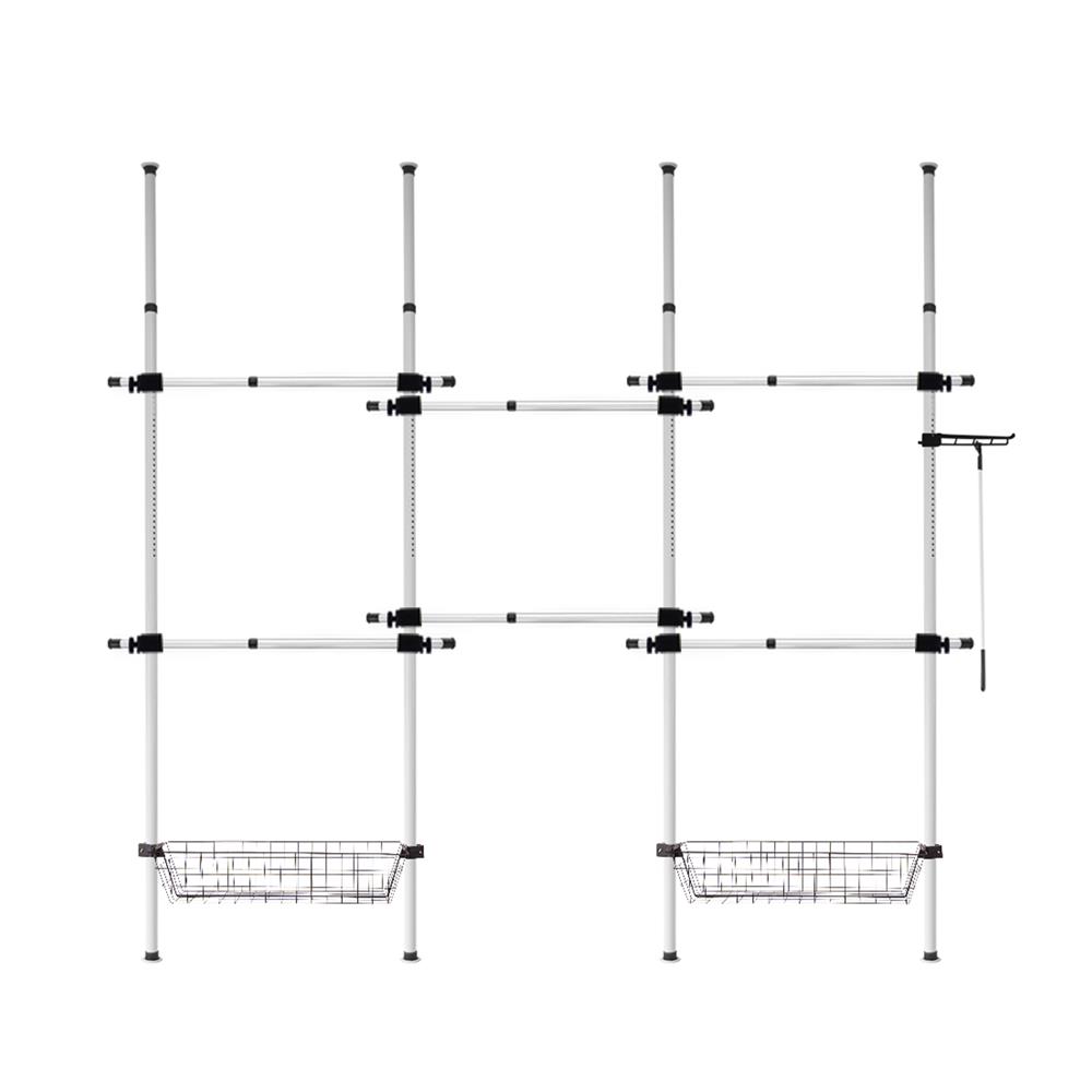 ราวแขวนผ้า 6 ราวแขวน 2 ตะกร้า TUGU R66W 240x40x300 ซม. สีขาวข้อต่อดำ_1