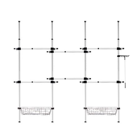 ราวแขวนผ้า 6 ราวแขวน 2 ตะกร้า TUGU R66W 240x40x300 ซม. สีขาวข้อต่อดำ_0