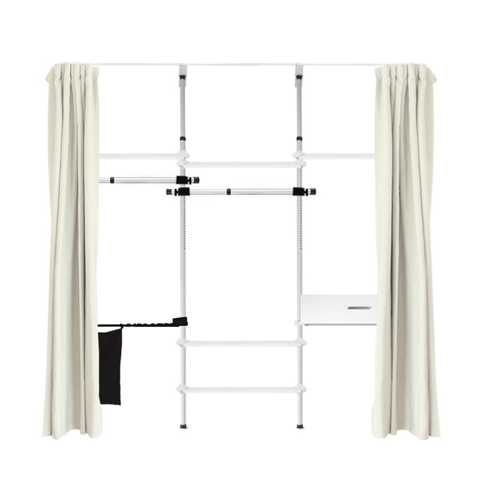 ราวแขวนผ้า TUGU R71W-BE 240x40x300 ซม. สีขาวข้อต่อดำ (พร้อมชุดผ้าม่านสีเบจ)_1