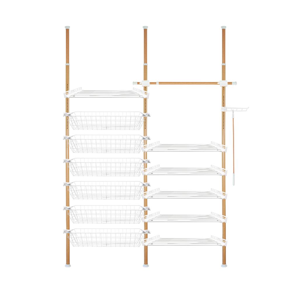 ราวแขวนผ้า 1 ราวแขวน 6 ชั้นวาง 6 ตะกร้า TUGU R67M 170x42.5x300 ซม. ลายไม้_1