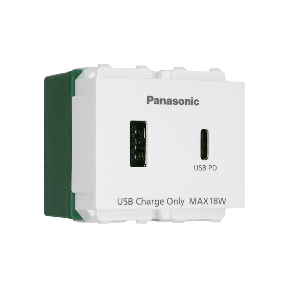 เต้ารับ USB A 1 ช่อง TYPE C 1 ช่อง PANASONIC WEFN 1482-TH 2.0-3.0 แอมป์ สีขาว