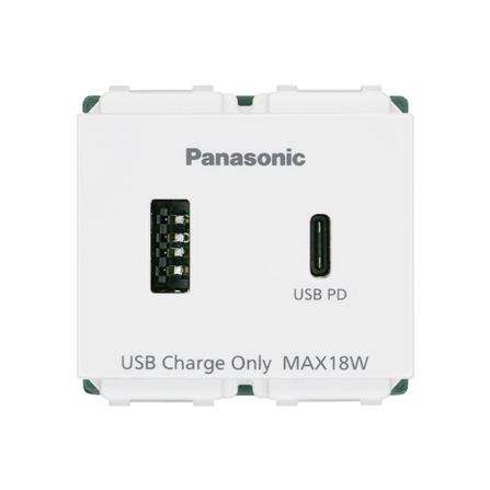 เต้ารับ USB A 1 ช่อง TYPE C 1 ช่อง PANASONIC WEFN 1482-TH 2.0-3.0 แอมป์ สีขาว_0