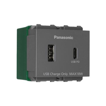 เต้ารับ USB A 1 ช่อง TYPE C 1 ช่อง PANASONIC WEFN 1482H-TH 2.0-3.0 แอมป์ สีเทา_1