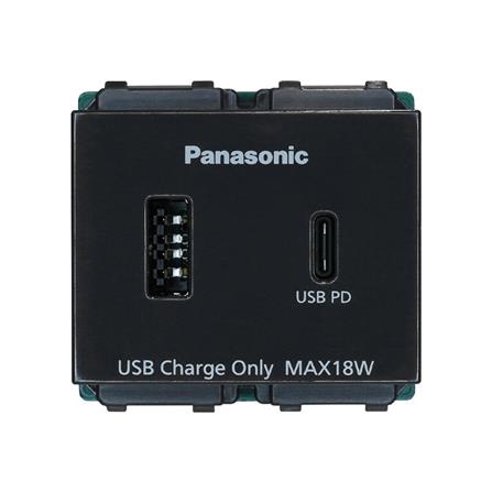 เต้ารับ USB A 1 ช่อง TYPE C 1 ช่อง PANASONIC WEFN 1482B-TH 2.0-3.0 แอมป์ สีดำ_0
