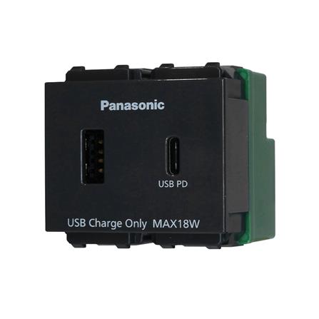 เต้ารับ USB A 1 ช่อง TYPE C 1 ช่อง PANASONIC WEFN 1482B-TH 2.0-3.0 แอมป์ สีดำ_1