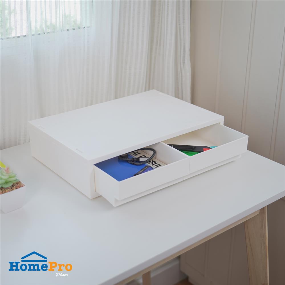 กล่องลิ้นชัก 2 ช่อง STACKO NEO 37X25.8X8.8 ซม. สีขาว