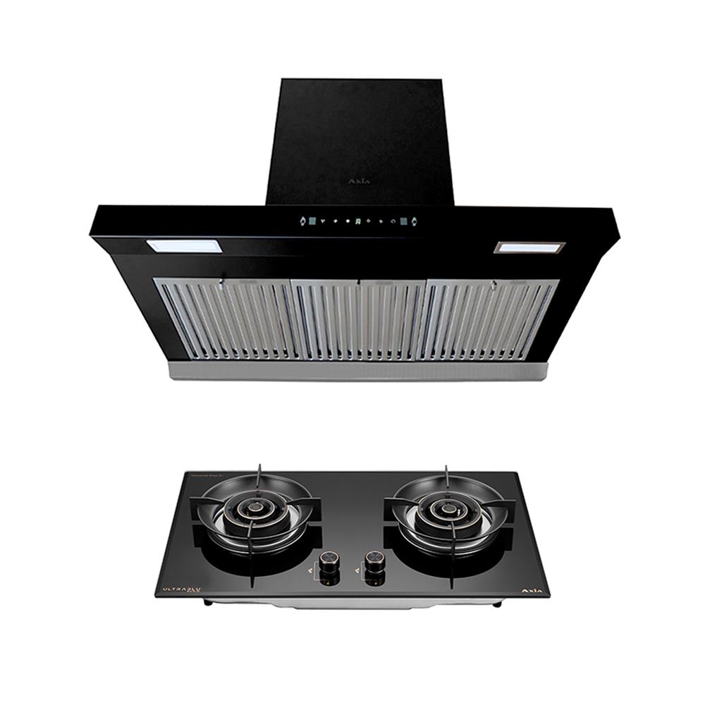 เตาฝัง+เครื่องดูดควัน AXIA BLU76-2G+C-BLACK90
